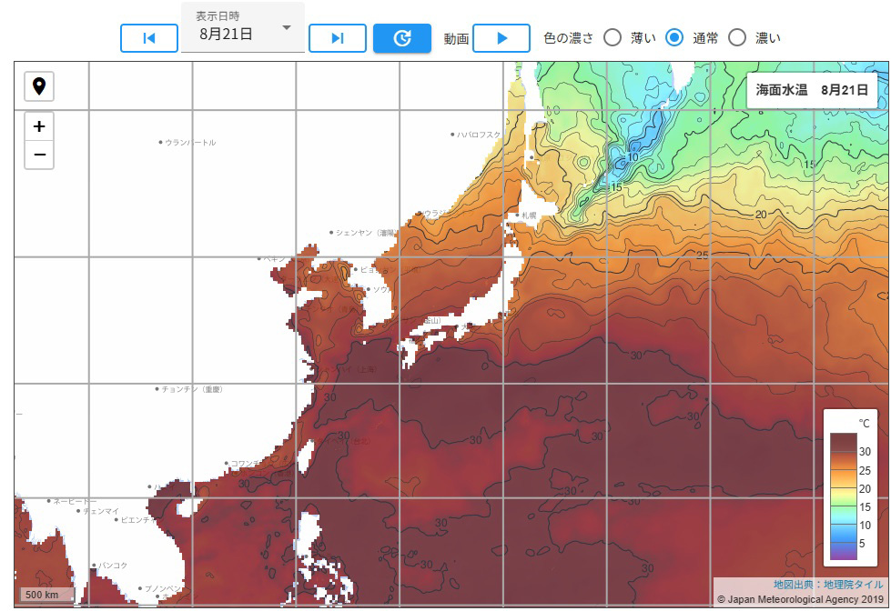 8月21日の海面水温