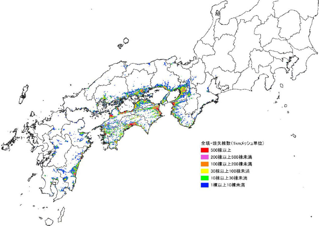 全壊・焼失棟数（i西側半割れ、冬・夕、風速8m/s）