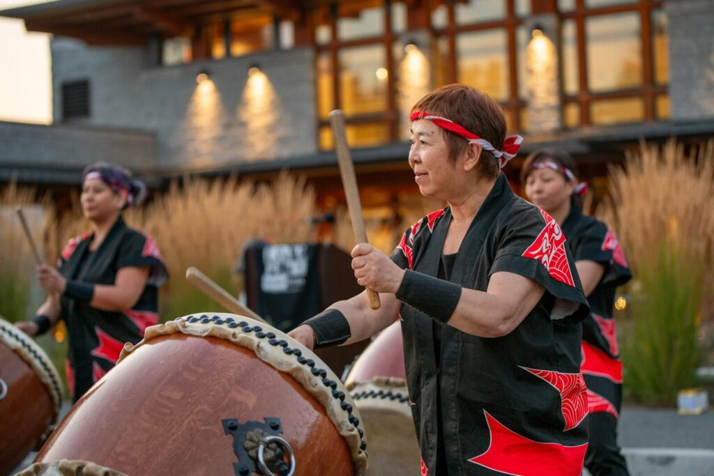 Captivating taiko drum performance by Japanese drummers in Victoria, BC, showcasing cultural artistry.