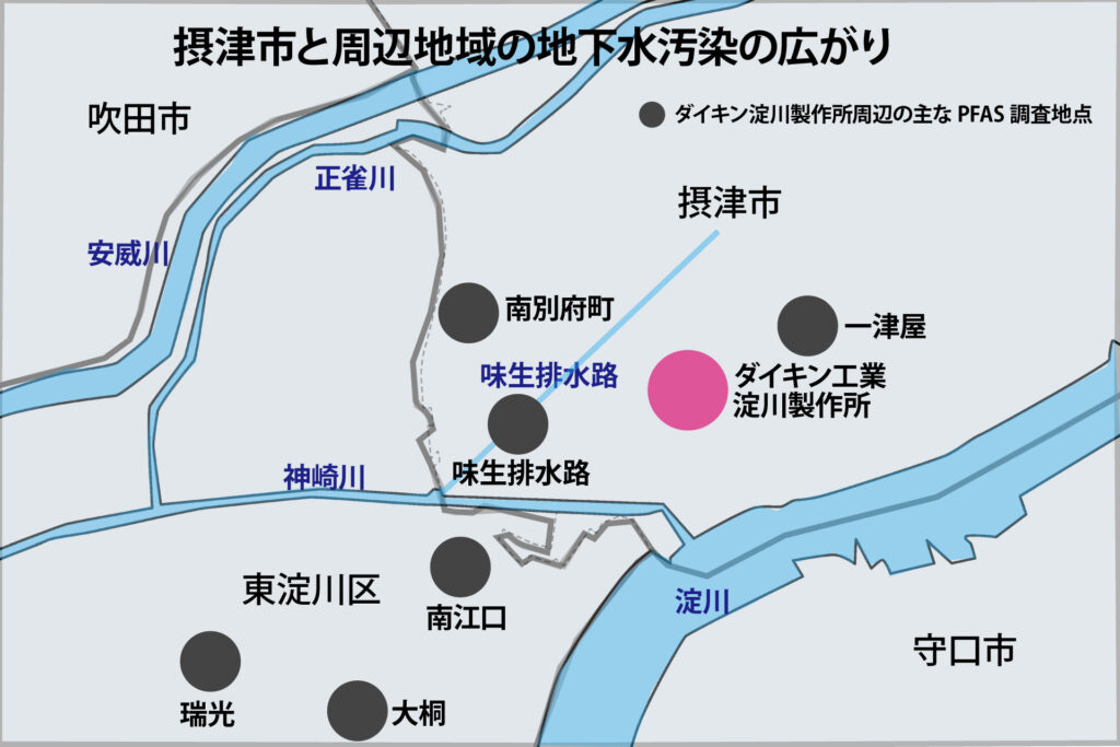 ダイキン淀川製作所周辺の主なPFAS調査地点