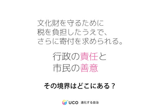 文化財を守るために 税を負担したうえで、 さらに寄付を求められる。 行政の責任と 市民の善意 その境界はどこにある？